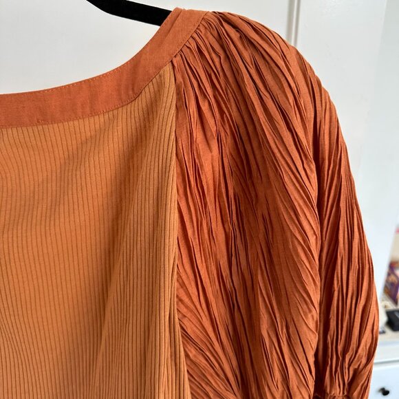 NWT Ulla Johnson Marika Top Puff Sleeves Scoop Neck Rib Knit Sz XL In Chestnut - Picture 11 of 11